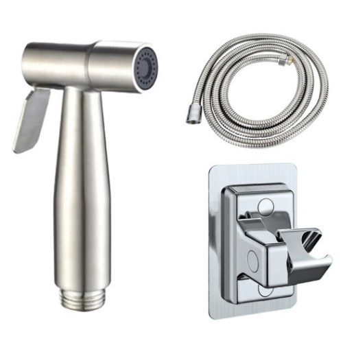 스텐 청소건 실버 + 황동 샤워호스 1.5m + 접착식 거치대 실버