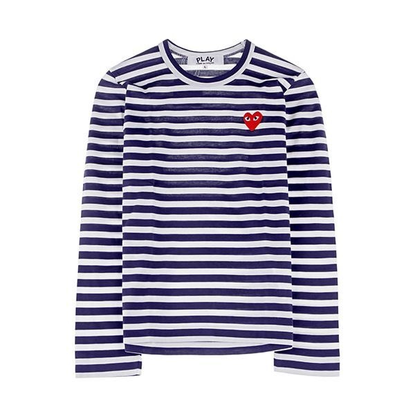 꼼데가르송 COMME DES GARCONS AZ-T009-051-1 남흰 스트라이프 레드와펜 보더티 네이비 여성 긴팔티셔츠 / TS_이미지