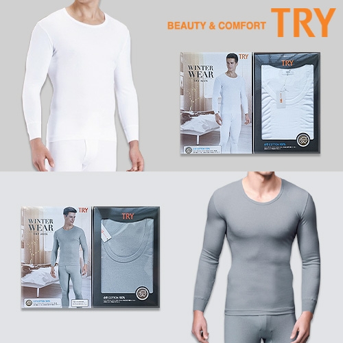 쌍방울 TRY 트라이 남자 봄 가을 순면 얇은 후라이스 내복 백색 회색