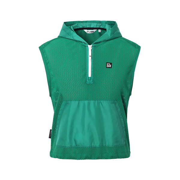 챌린저 에센셜 메쉬 우븐 믹스 하프집업 후드 베스트 CHE2WVT2954GN