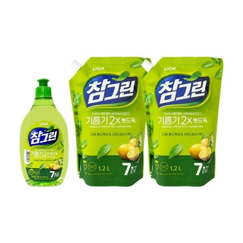 참그린 기름기 뽀드득 레몬녹차 480ml + 리필 1.2L (본품1개+리필2개)_이미지