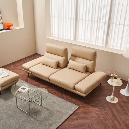 다우닝 클레프 스윙 전체 천연가죽 소파 3인용 (스툴포함)_이미지