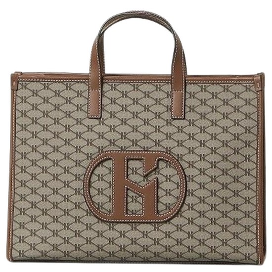 H20 H 레더 패치 시그니처 패턴 카키 토트 겸 숄더백 L HIBA4E119K2