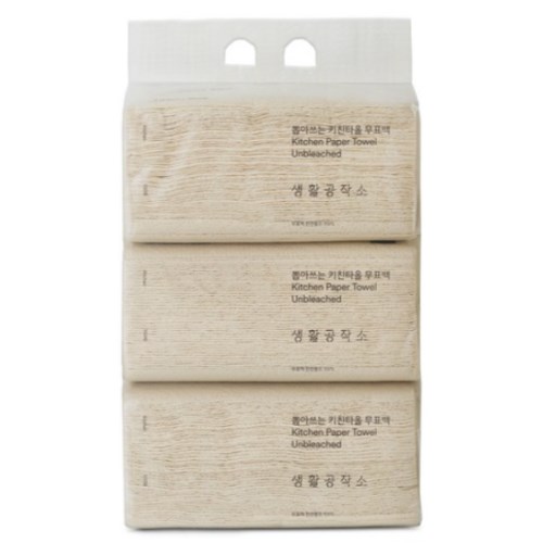 생활공작소 뽑아쓰는 키친타월 무표백 100매 (3입)이미지입니다. 누르면 해당 게시물로 새창이동합니다.