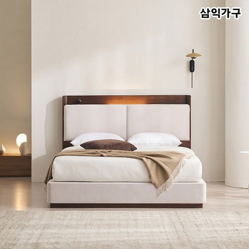 누오브 LED 패브릭 원목 침대 LK