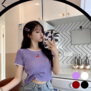 ONM 상큼한 체리 자수 포인트 여름 반크롭 티셔츠 25435940