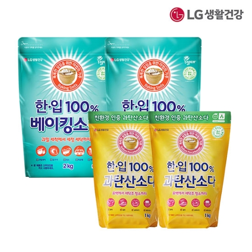 한.입 100% 과탄산소다 1kg2개 + 한.입 100% 베이킹소다 2kg2개