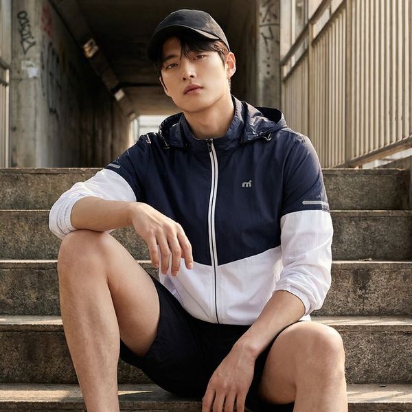 미스트랄 배색 스판 바람막이 자켓 662762 네이비 후드 집업 35864955_이미지