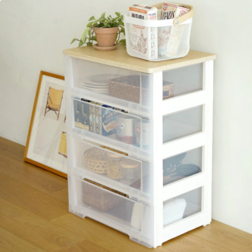 이노스 투명 우드상판 서랍장 4단