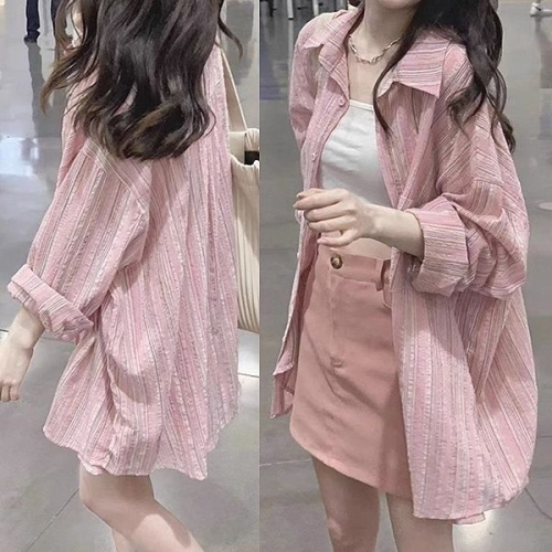 패션라인 BL10105_카디스트라이프셔츠/오버핏셔츠/스트라이프셔츠/로맨틱룩/데일리코디/봄셔츠/여성스러운무드/내추럴핏/감각적인디자인/..