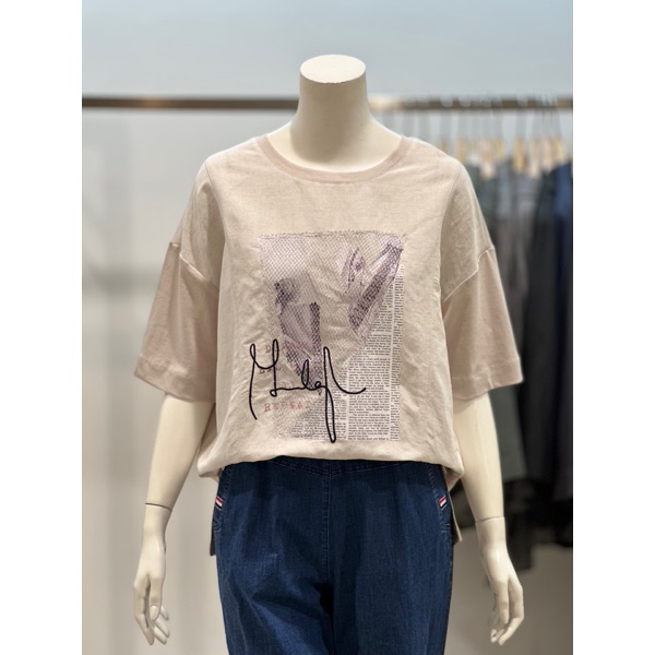 벨라디터치 배색 린넨 반팔 티셔츠 V1D2TS21