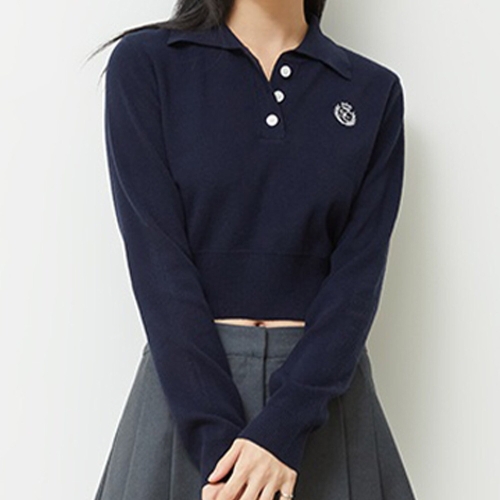  스파오 자수 카라 풀오버 SPKWD23G01-T