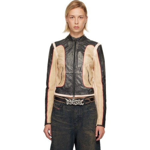 디젤 블랙 베이지 우니 가죽 재킷 252001F064000