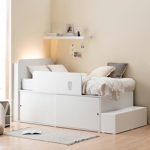 포더홈 스페이서 640 슬라이딩 벙커 수납 LED헤드 침대 SS+계단+가드 (본넬스프링)_이미지