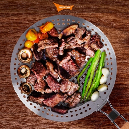 프리폼 원형타공프라이팬 실버 BBQ 스테인레스 직화 휴대용 접이식 바베큐_이미지