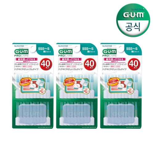 GUM 일회용 부드러운 소프트픽 S 40p (3개)