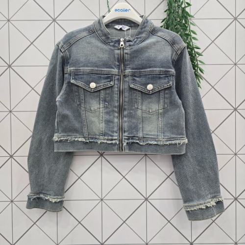 에꼴리에 패플 주니어 빈티지 크롭 바이커 데님 자켓 26A555