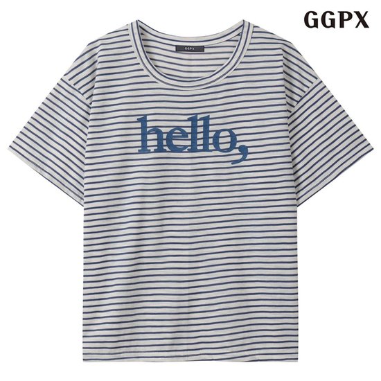 데일리 라운드 스트라이프 레터링 반팔 티셔츠 GQBLW010D