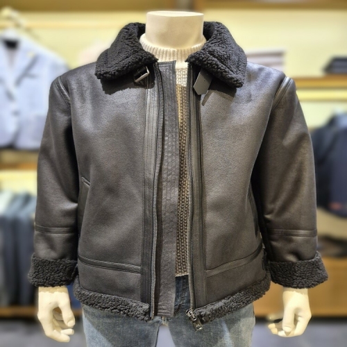 바쏘옴므 F/W WSZ4UA47A0 블랙 양가죽 배색 레더 스웨이드 무스탕 자켓 점퍼_이미지