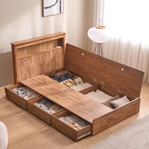 잉글랜더 라움 고무나무 원목 수납 침대 SS (독립스프링)_이미지