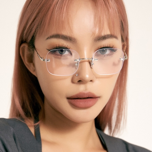[불명] 무테 안경 하금테 스틸 안경테 남자 여자 사각 반뿔테 gold_이미지