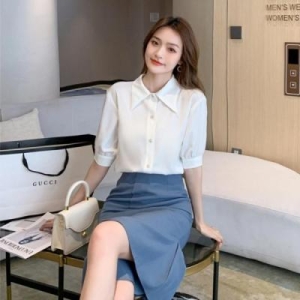  리빌모아 여자 썸머 베이직 카라 반팔 블라우스 JSW-BLH-SP0000CKG-화이트