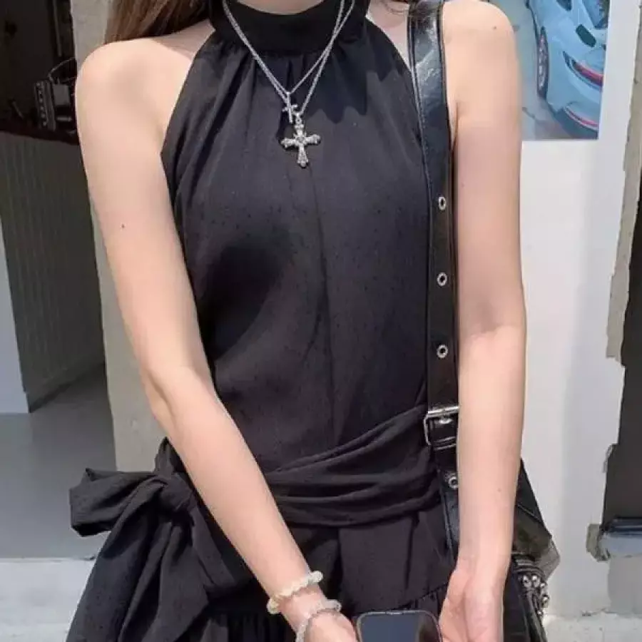 여성원피스 홀터낵 민소매 나시 쉬폰 원피스 ST8648