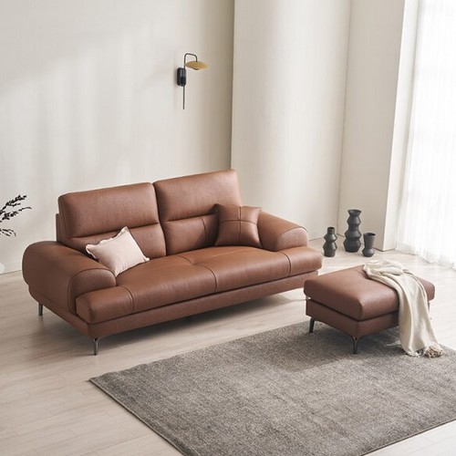 삼익가구 엘리든 천연통가죽 소파 3인용 (스툴포함)_이미지