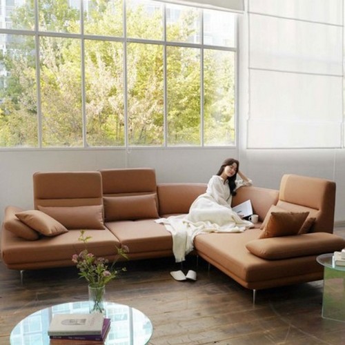 마루이 라온 스윙 코너형 가죽 소파 5인용 (스툴별도)