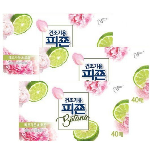 피죤 ㅤ보타닉 건조기용 섬유유연제 베르가못 앤 로즈 40매 (3개)_이미지