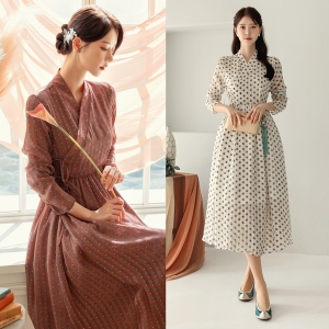 시크라인 피라 생활한복 철릭 원피스 빅사이즈/나들이룩/모임룩/패턴원피스