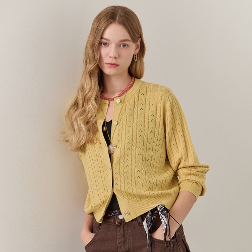 마쟈 플라워 버튼 라운드넥 트위스트 니트 가디건 ZE10QD004NA_이미지