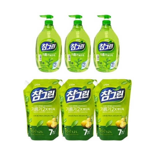 참그린 기름기 뽀드득 레몬녹차 965ml + 리필 1.2L (본품3개+리필3개)_이미지