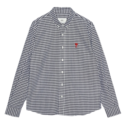 AMI 하트 로고 체크 셔츠 HSH113 CO0023 (492, 노틱블루)