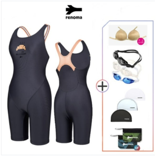 레노마 수영복 x폴리백 브라캡 증정x여성 4부 크로아 X백 반신수영복 RN-LS2E855-DG_이미지