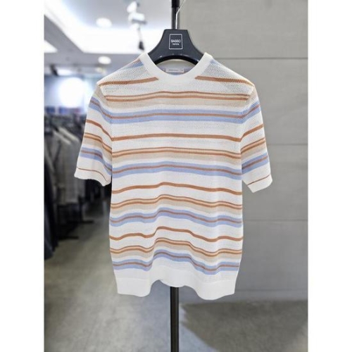 바쏘옴므 세이브존03 남자 면100 단가라 라운드 반팔 니트 WSAFA2WR15A