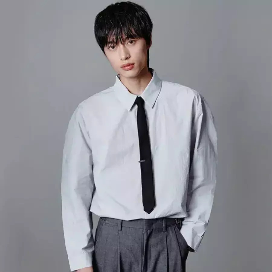  아노블리어 남성 플라이 셔츠 블루 그레이 AKS02S18DOC-W