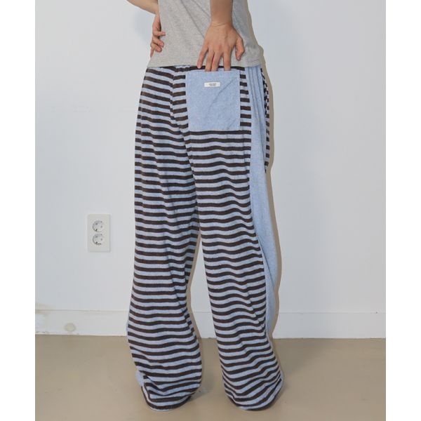 론론 RONRON TERRY STRIPED COMFY PANTS BLUE BROWN RR25BPT4243BB 813574