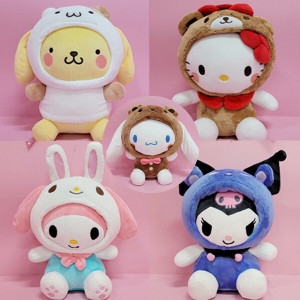 산리오 산리오 코스튬 25cm 쿠로미 헬로키티 폼폼푸린 시나모롤 토끼 동물 강아지 애착 인형