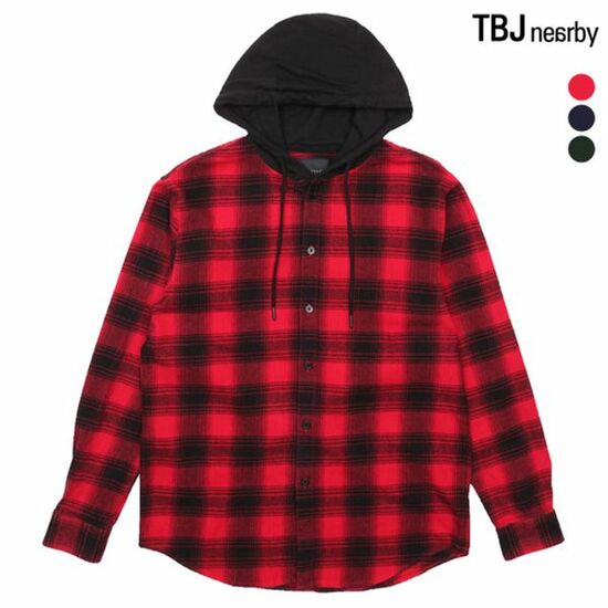 TBJ 남성 후드 배색 체크 셔츠 T184SH450P_이미지
