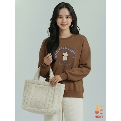 기타 플로우랩레터링 강아지 기모 맨투맨 티셔츠_FLTS028W25_이미지