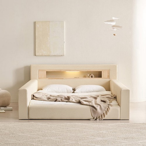 포레티 편백나무 LED 가드형 가죽 침대 Q