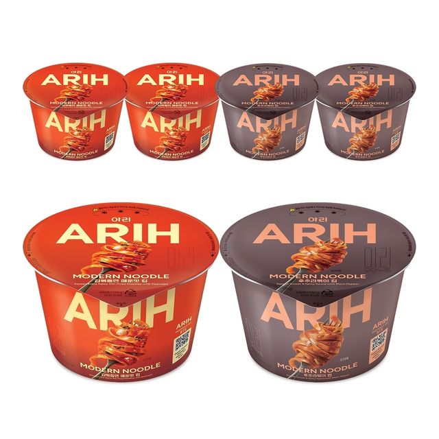 아리 모던누들 김볶음면 매운맛 컵 125g 4개 + 아리 모던누들 후추라볶이 컵 130g 4개