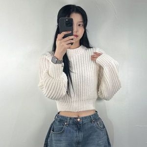 세미 크롭 여성 하찌 여자 니트 티4color 아방 벌룬 WDD21F435130750_이미지