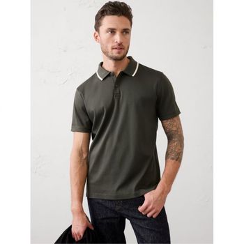 요세미티 맨즈 바나나리퍼블릭 스탠다드 핏 럭스 터치 Tipped 폴로셔츠 카라티 그린 11330095_이미지