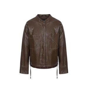 보니스팍스 세로레터링 자수 숏 레더 자켓-BC32LJ010