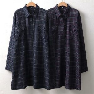 아이우먼 모코체크박시롱남방 XX62C10 빅사이즈여성의류 중년 셔츠 사이즈에서 자유로운 그녀~