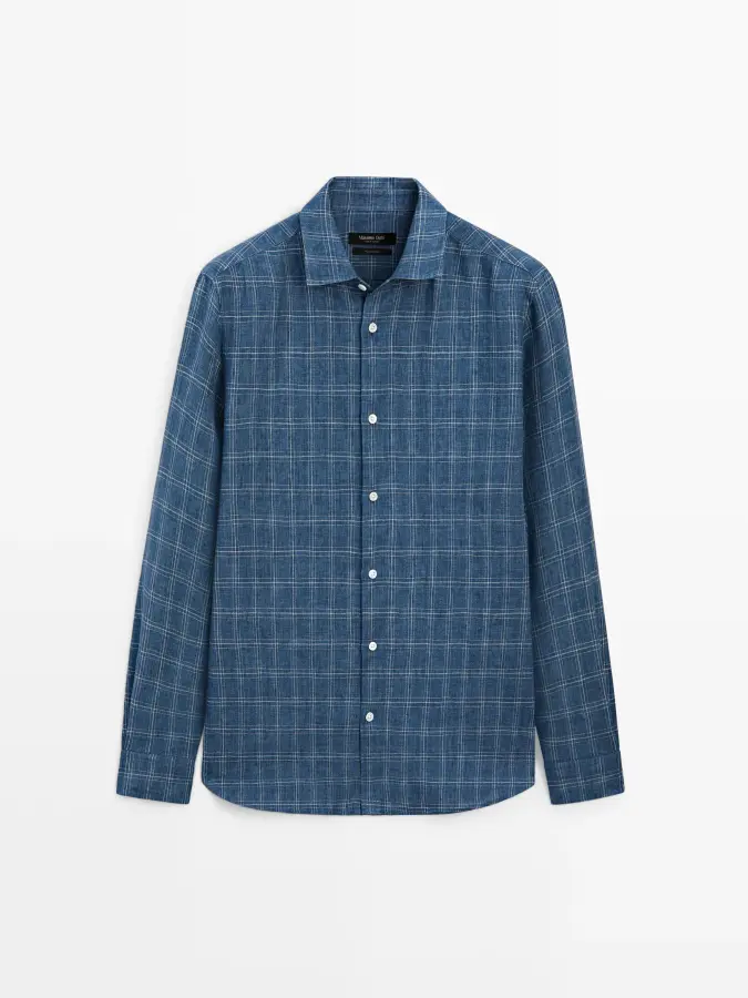 체크 린넨 셔츠 Hell Blau 2030260