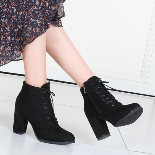 [불명] 여성힐워커 여자 지퍼 굽 워커 힐 신발 털안감 부츠