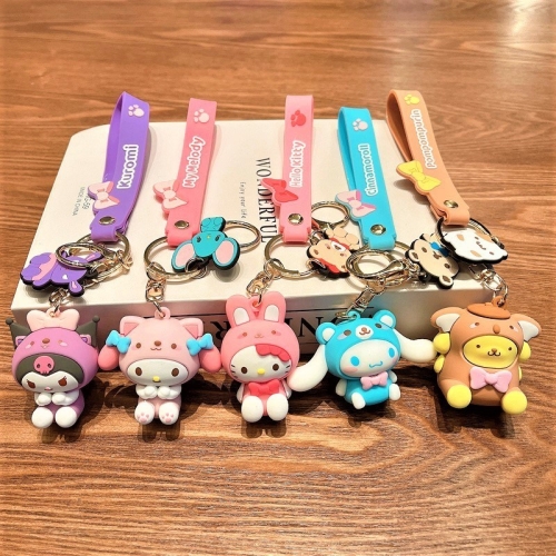 산리오 캐릭터 키링 키홀더 백참 자동차키링 열쇠고리 에어팟 동물모자 시나모롤 마이멜로디 1개_이미지